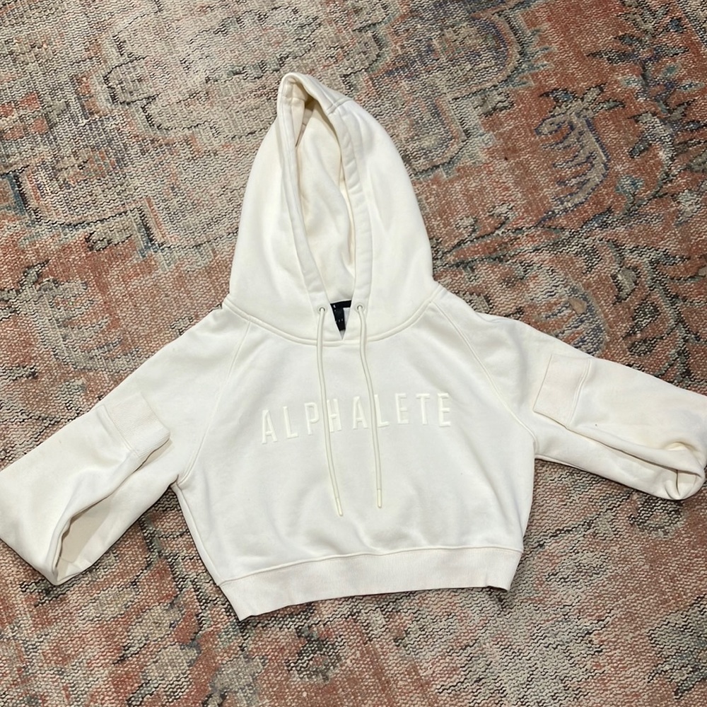 Alphalete Size S Cream Lux Crop Top Hoodie